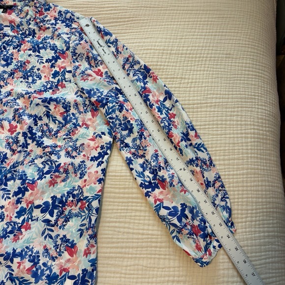Talbots Blouse Ruffle Trim Popover Too Women's Sz 3X Plus Blue Pink Floral Sheer - Picture 9 of 9